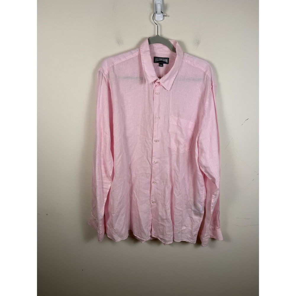 Vilebrequin Mens XXL Pink 100% Linen Long Sleeve Button Down Shirt Turtle Logo